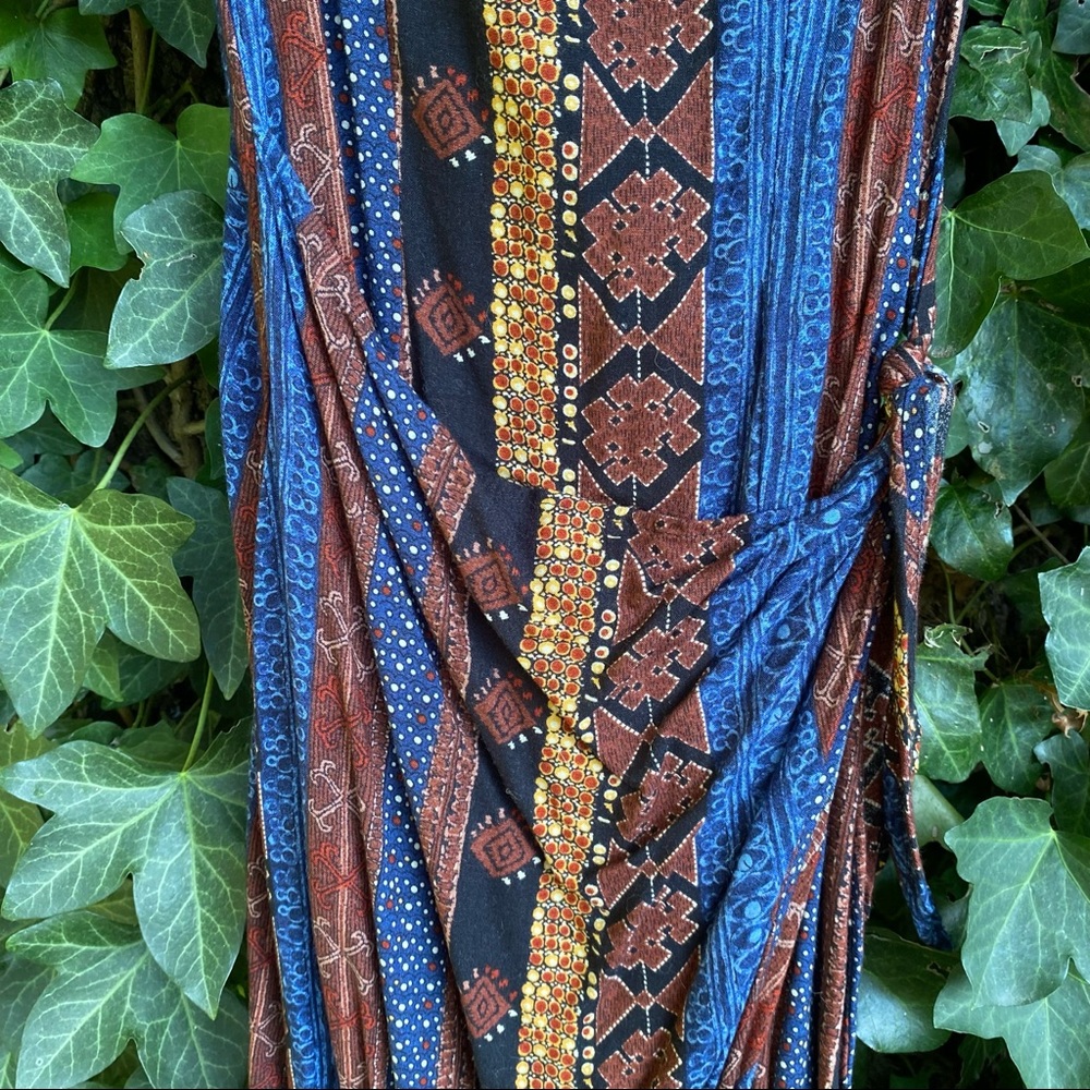 Gorgeous Printed patchwork stripe wrap dress ~ boho hippie - Picture 3 of 8